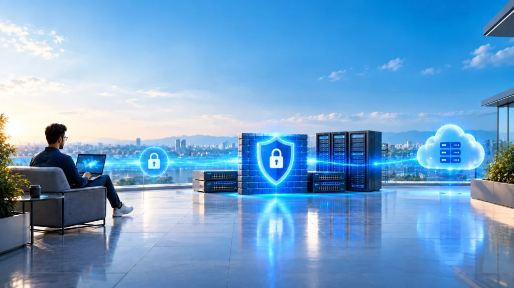 VPN firewall and perimeter security protecting enterprise network with cloud infrastructure