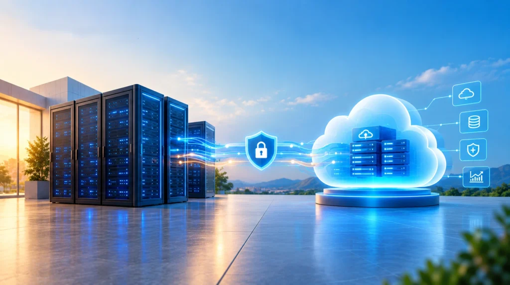 Hybrid cloud infrastructure connecting on-premises servers with secure cloud services | Park Infotech